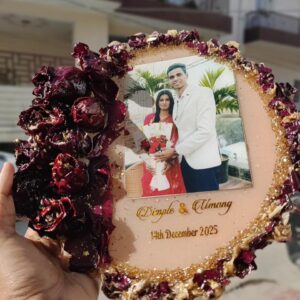 Handmade Wedding Varmala Preservation Resin Platter with Photo and Gold Foil - Tulips Gifts Décor Jaipur